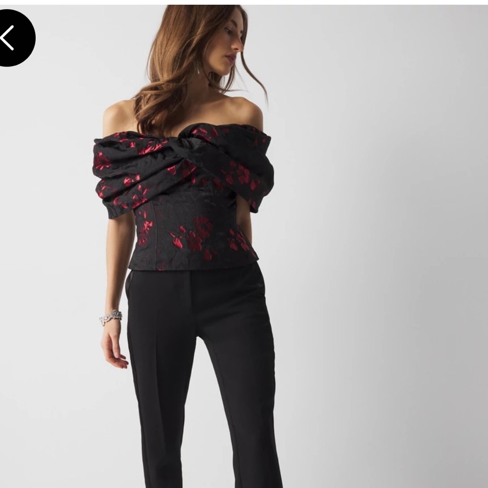 White House black market Floral Jacquard Bustier - Black and Red NWT Sz 4 - Picture 7 of 8